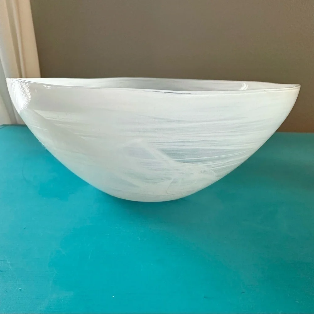 White Handblown Glass Decorative Bowl Medium Sized